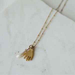 Tilly Doro Hand + Pearl Charm Necklace, NWT, 24k gold plated